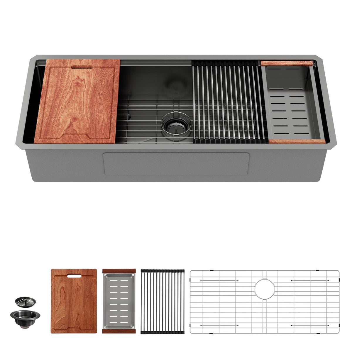Kichae 45 Inch Workstation Undermount Kitchen Sink 16 Gauge Stainless Steel Deep Single Bowl Kichae USA