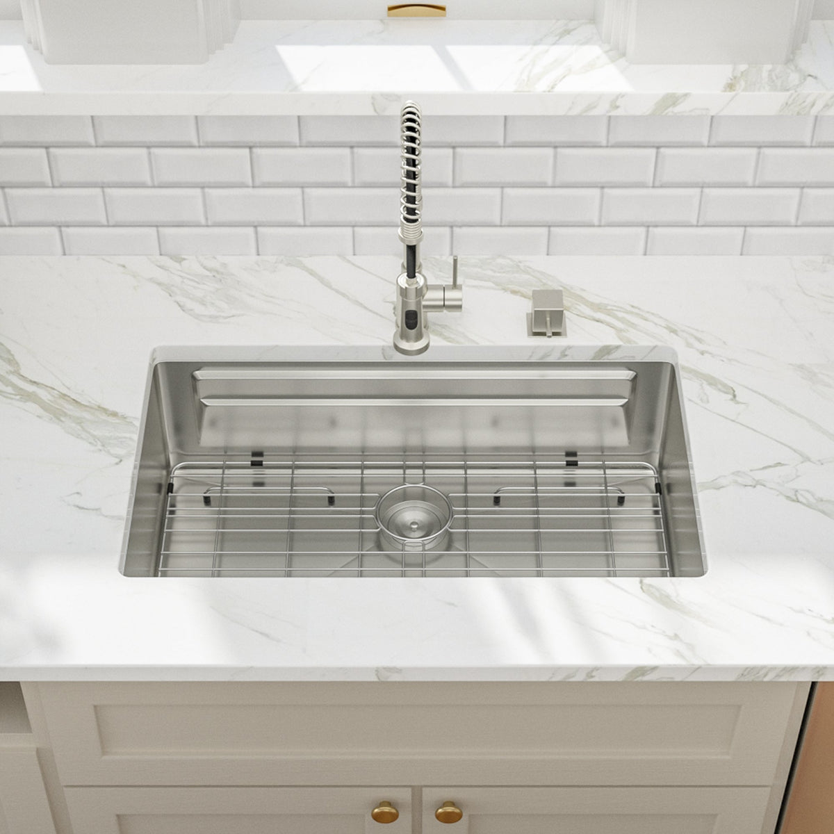 Kichae 33 Inch Undermount Kitchen Sink Dual?Ledge Workstation Single Bowl 16?Gauge T304 Stainless Steel Sink with Accessories Kichae USA