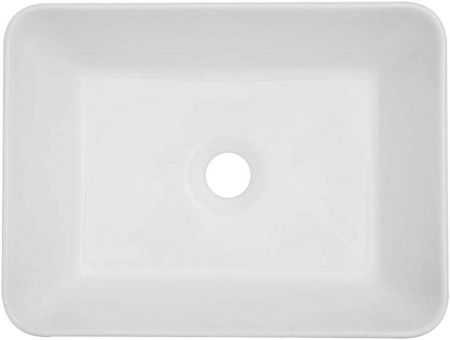 Kichae Vessel Sink Rectangular - 16in x12in Modern White Bathroom Sink Rectangle Above Counter Porcelain Ceramic Vessel Vanity Sink Art Basin Kichae USA