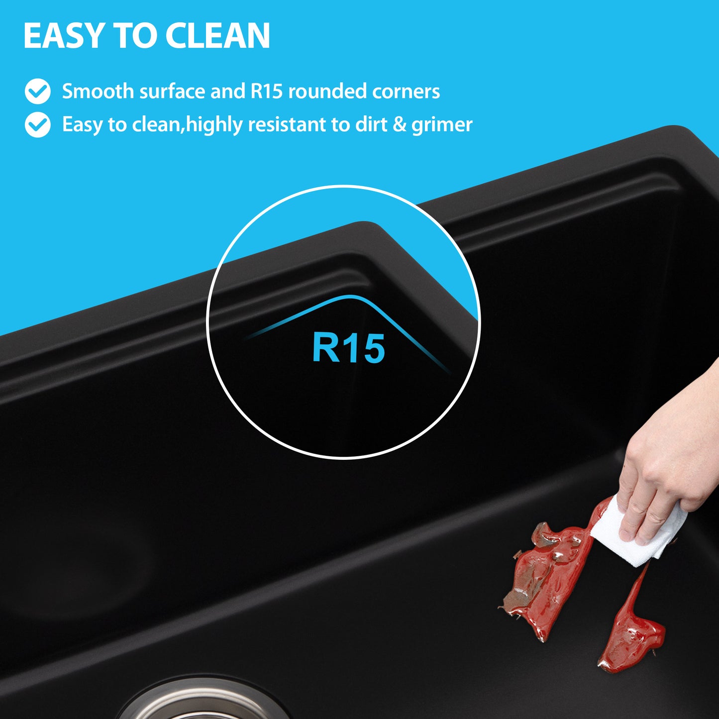 Kichae 33 Inch Black Quartz Kitchen Sink 33x19 Single Bowl Composite Granite Sink with Accessories