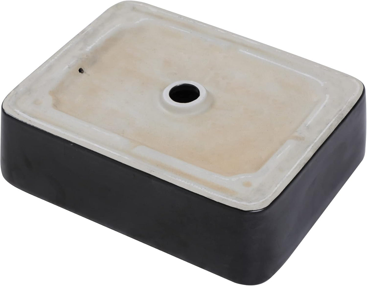 Kichae Vessel Sink Rectangular - 19in x15in Modern Bathroom Rectangle Above Matte Black Porcelain Ceramic Vessel Vanity Sink Art Basin Kichae USA
