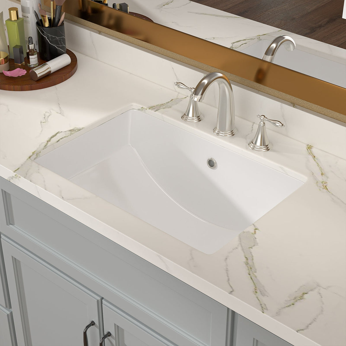 Kichae 21 Inch Bathroom Sink, White Ceramic Undermount Rectangular Lavatory with Overflow Kichae USA