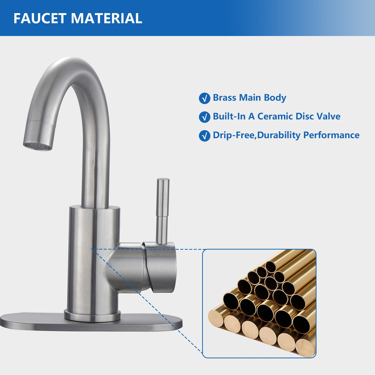 Kichae Two Handle Brushed Nickel Bathroom Lavatory Faucet Complete Set with Pop Up Drain & Supply Hoses Kichae USA