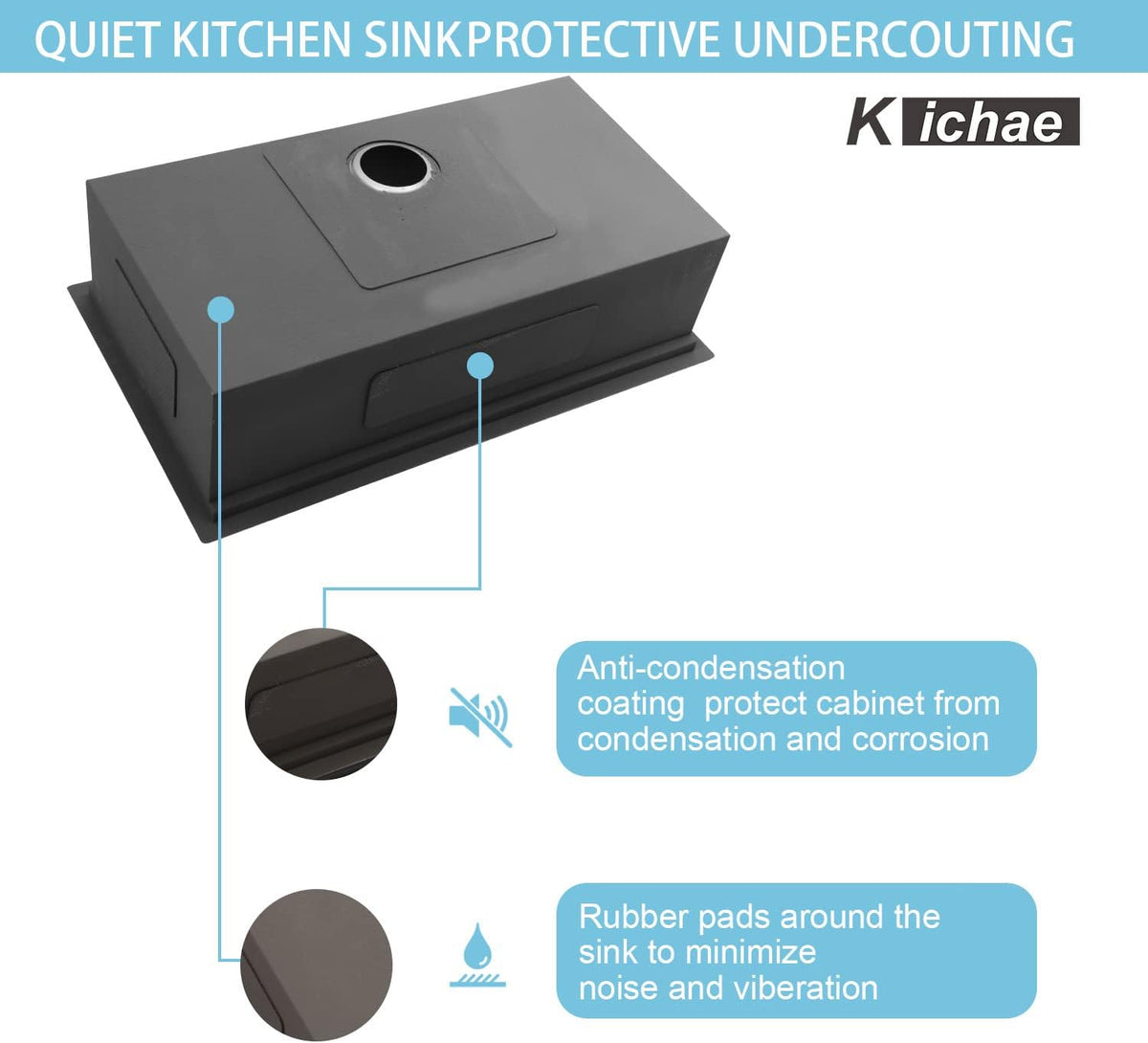 Kichae 33 Kitchen Sink Undermount - 33 x 19 Undermount Sink Ledge Workstation Stainless Steel 16 Gauge Single Bowl Undermount Sink Round Corner Handmade Kitchen Sink with Cutting Board Kichae USA
