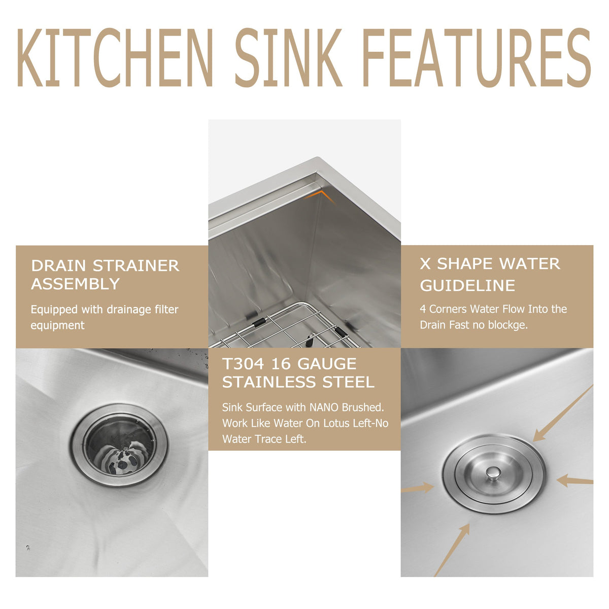 Kichae 33 Inch Undermount Kitchen Sink Workstation Double Bowl 60/40 Low Divide 16?Gauge Stainless Steel Sink with Cutting Board & Colander Kichae USA