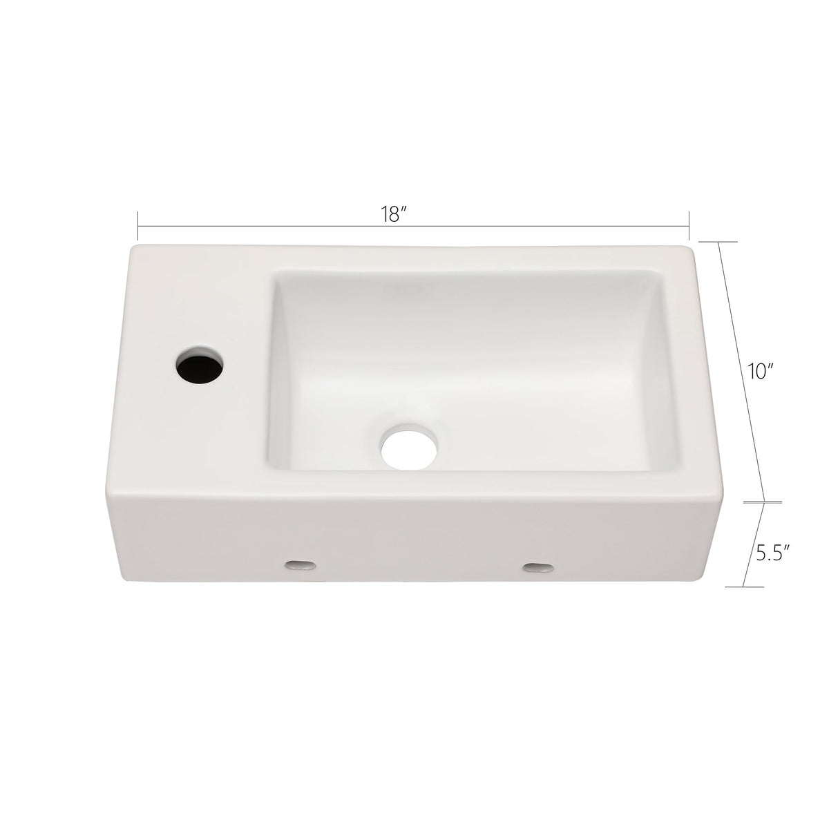 Kichae 18 x 10 Inch Rectangle Wall Mount Bathroom Sink with Single Faucet Hole White Porcelain Ceramic Kichae USA