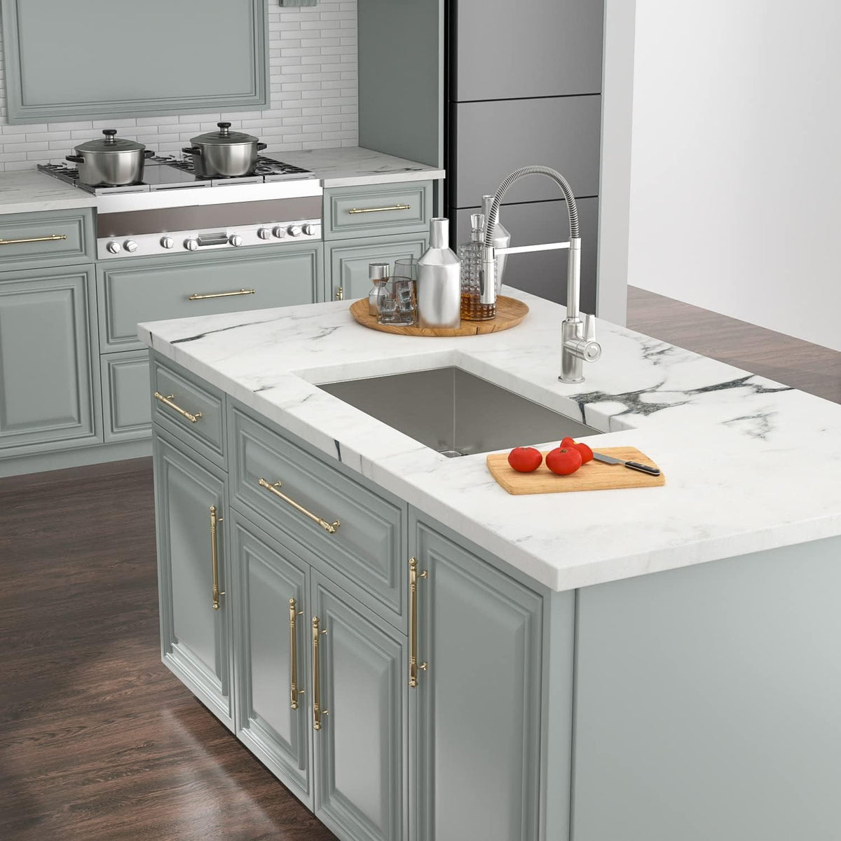 Kichae 33 Inch Undermount Kitchen Sink Single Bowl Stainless Steel Kitchen Sink 33in Under Mount 18 Gauge Round Corner Kitchen Sinks Deep Basin 33x19x9 Inch Kichae USA