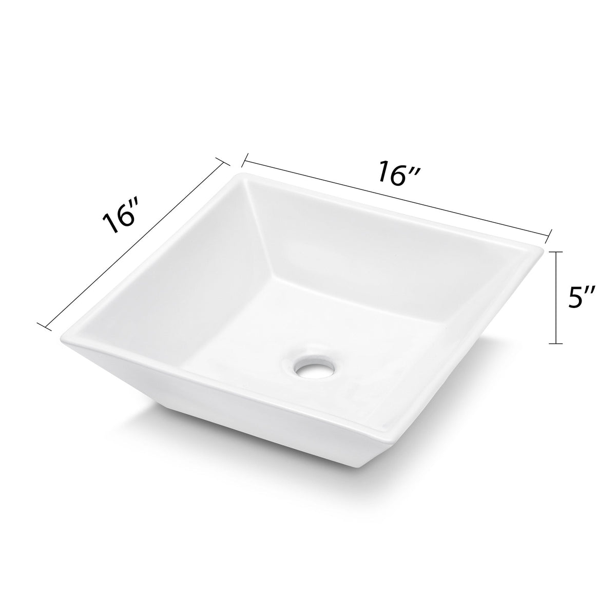 Kichae 16 Inch Bathroom Vessel Sink Square Modern Square Above Counter White Porcelain Ceramic Bathroom Vessel Vanity Sink Art Basin Kichae USA