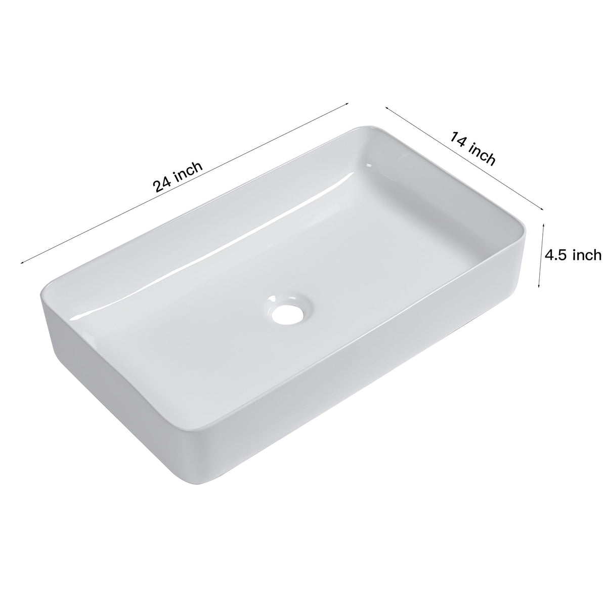Kichae Vessel Sink Rectangle 24 Inch Bathroom Sink Modern Large Rectangular Above Counter White Porcelain Ceramic Bathroom Vessel Vanity Sink Art Basin Kichae USA