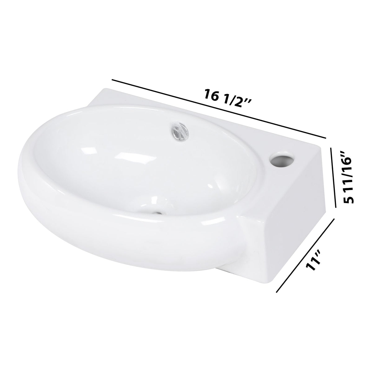 Kichae 16'' x 11'' White Ceramic Wall Hung Vessel Sink, Modern Bathroom Basin Kichae USA