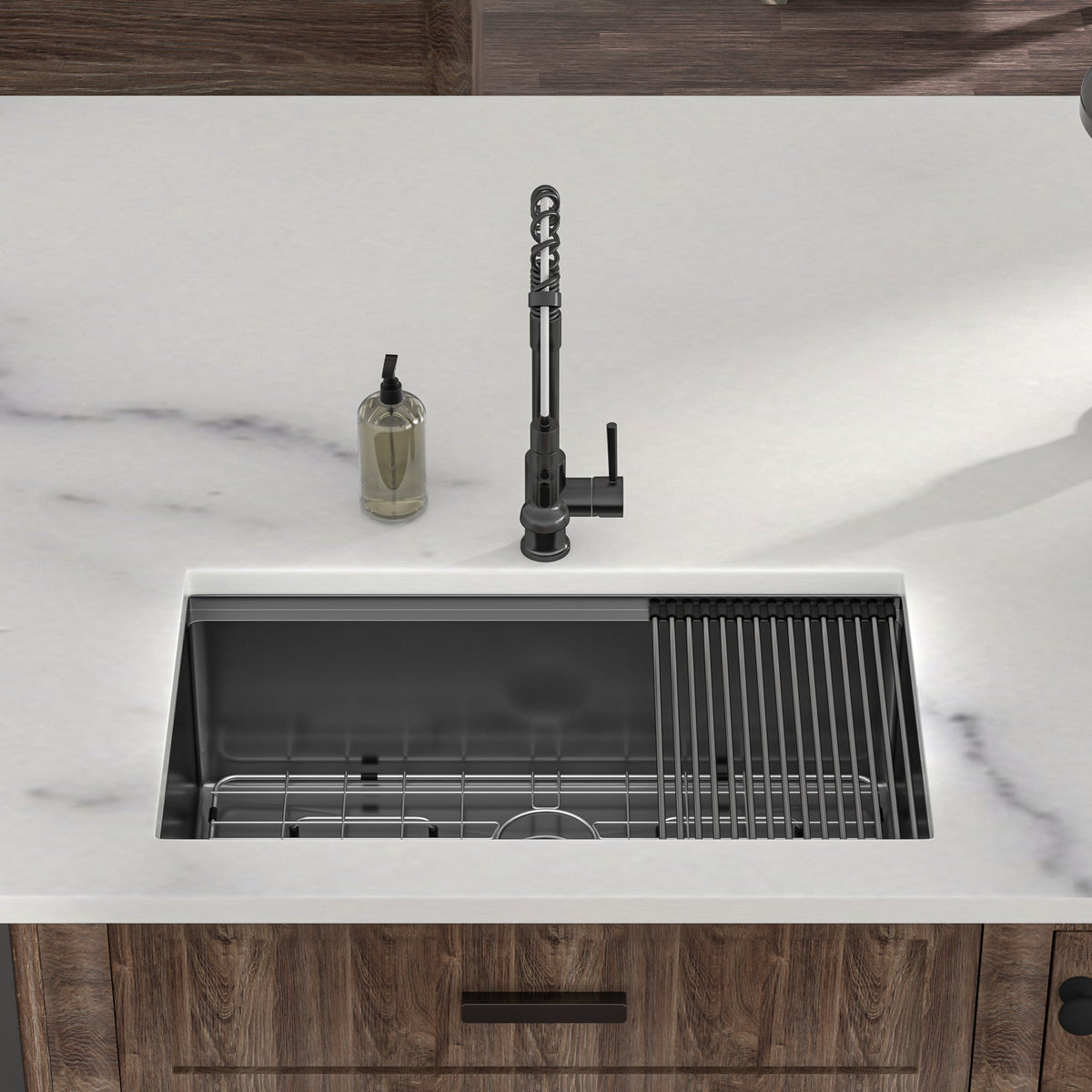 30'' W x 18'' D Undermount Kitchen Sink Workstation Sink Single Bowl Stainless Steel Kichae USA