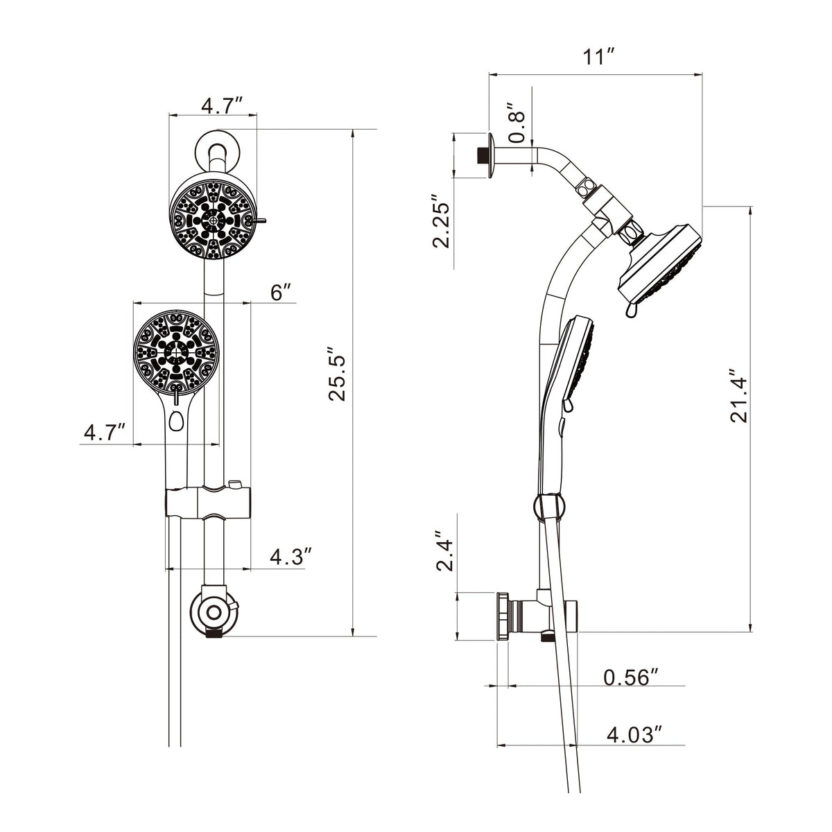 5 Inch Rainfall Round Shower System with Handheld Shower 8 Spray Multi Function Dual Shower Head Kichae USA