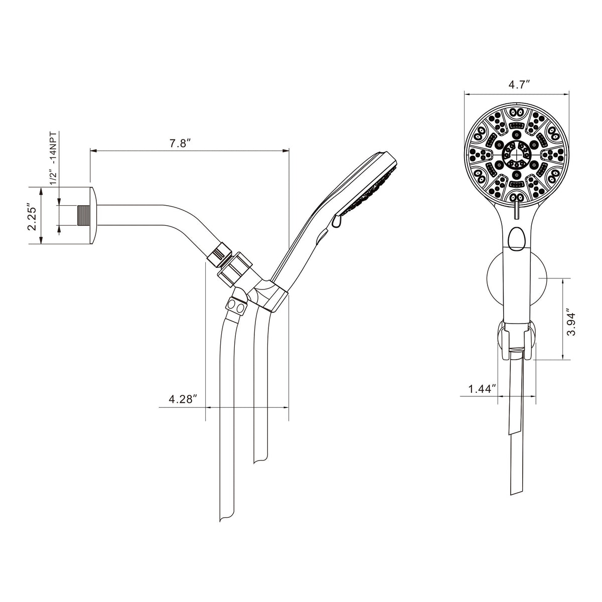 5 Inch Rainfall Round Handheld Shower Head 8 Spray Multi Function Adjustable Kichae USA