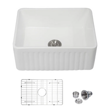 Load image into Gallery viewer, 24&quot; W x 18&quot; D Farmhouse Kitchen Sink White Ceramic with Bottom Grid Apron Front
