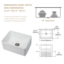 Load image into Gallery viewer, 24&quot; W x 18&quot; D Farmhouse Kitchen Sink White Ceramic with Bottom Grid Apron Front
