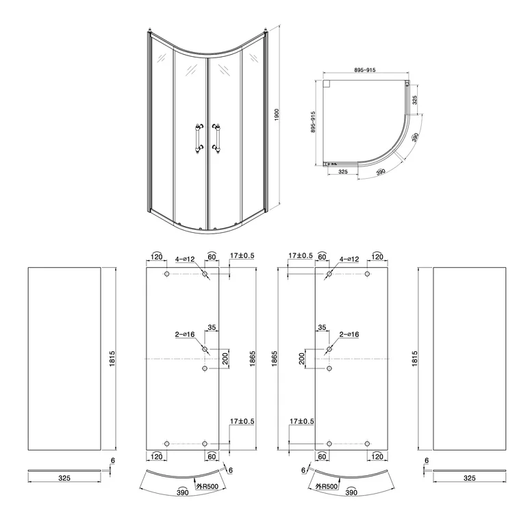 36'' W x 72'' H Semi-Frameless Shower Door and Enclosure Neo-Round Corner Sliding Tempered Glass Kichae USA