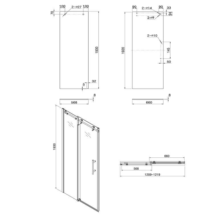 48'' W X 76''H Semi-Frameless Shower Door And Enclosure Single Sliding with Clear Glass Kichae USA