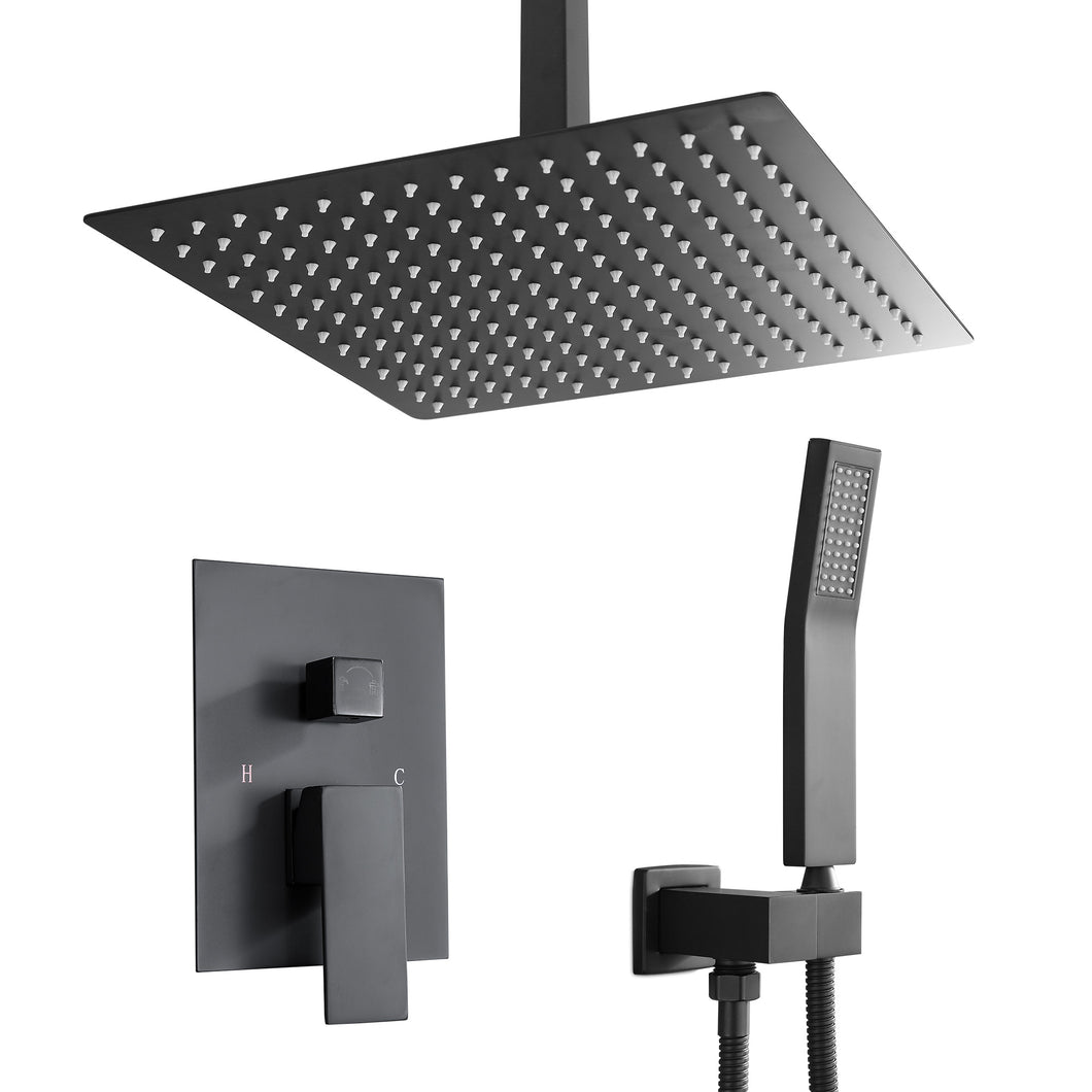 10 Inch Rainfall Square Shower System with Handheld Shower Ceiling Mounted in Matte Black (Valve Included)
