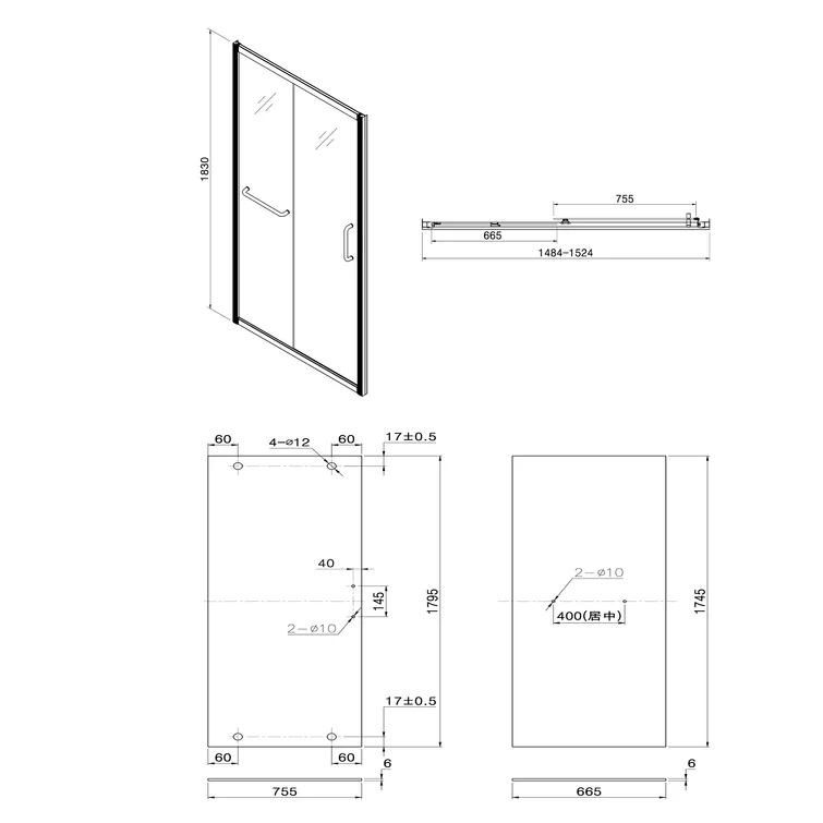 60'' W X 72'' H Semi-Frameless Shower Door and Enclosure Single Sliding Kichae USA