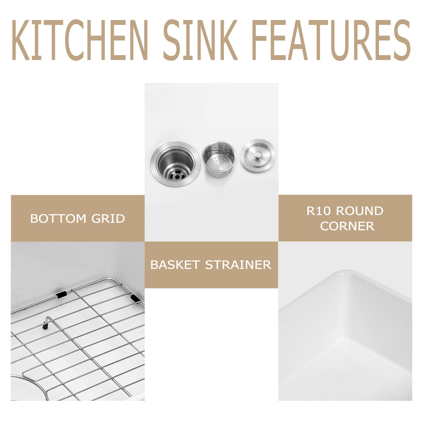 33'' W x 20'' D Farmhouse Kitchen Sink White Ceramic Single Bowl Apron Front