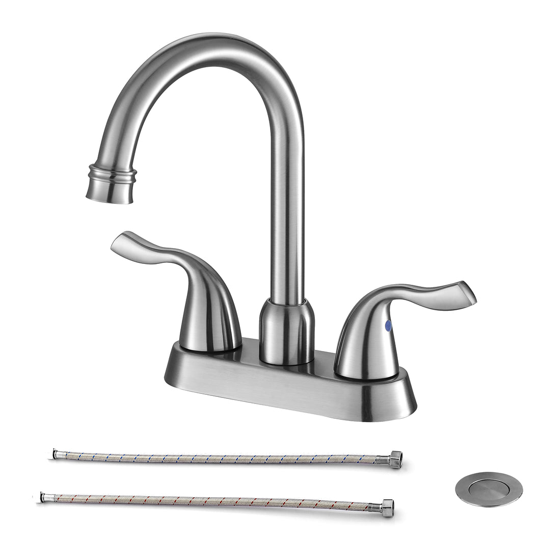 Two Handle Bathroom Sink Faucet with Pop-up Drain and Faucet Supply Lines