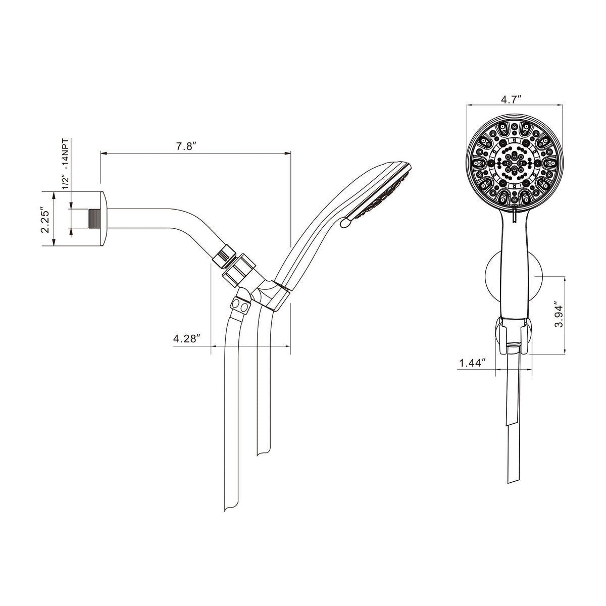5 Inch Rainfall Round Handheld Shower Head 7 Spray Multi Function Adjustable Kichae USA