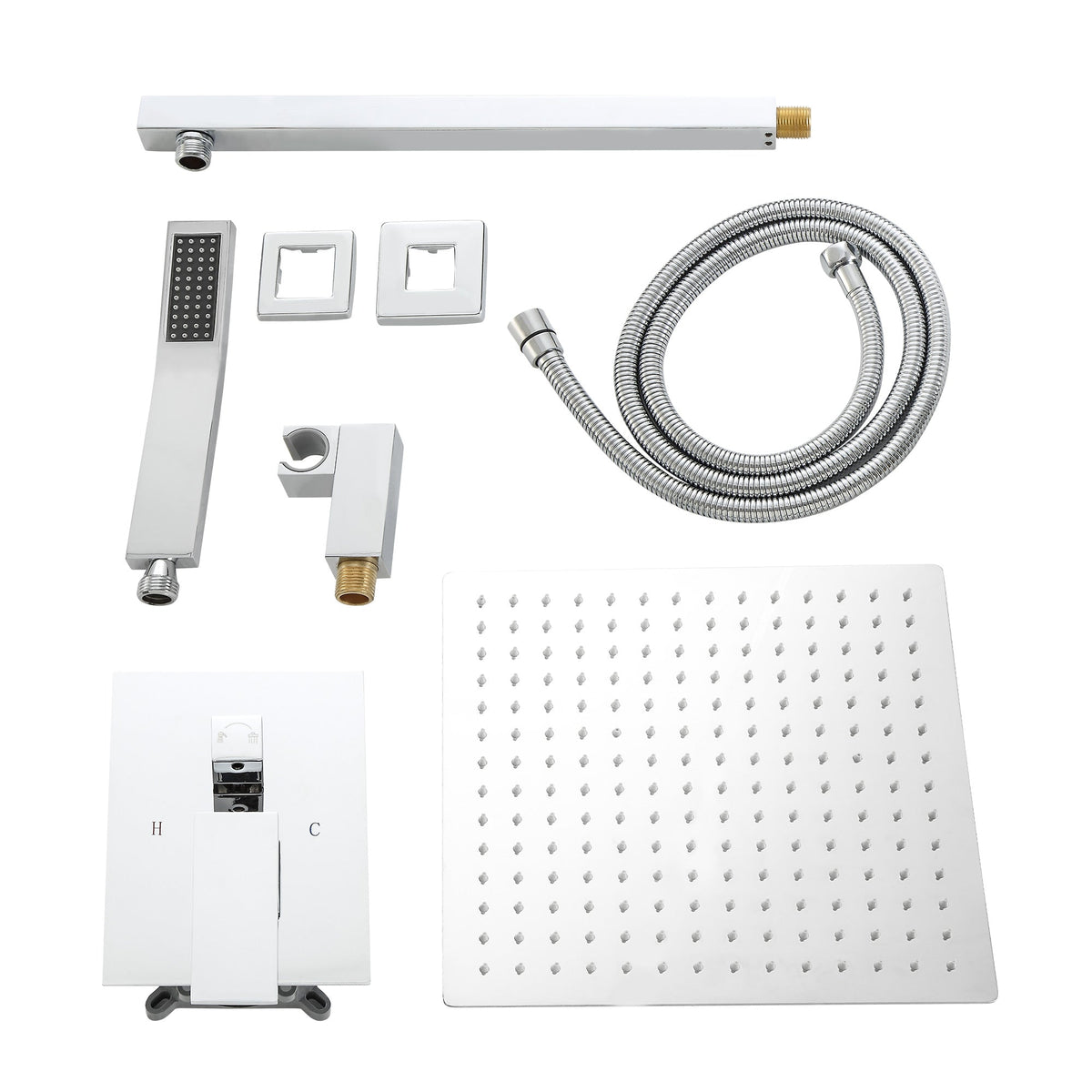 12 Inch Rainfall Square Shower System Wall Mounted with Handheld Shower (Valve Included) Kichae USA