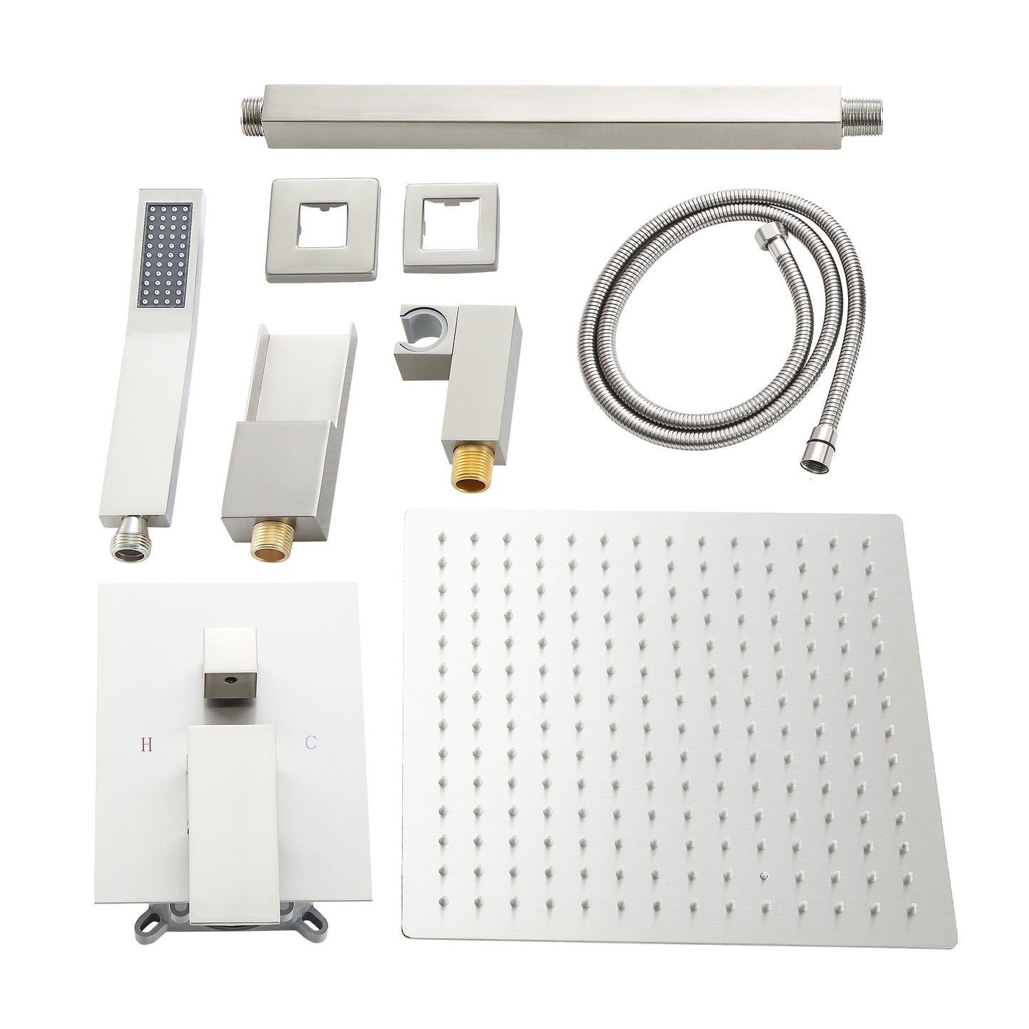 12 Inch Rainfall Square Shower System with Handheld Shower and waterfall Faucet Ceiling Mounted (Valve Included)