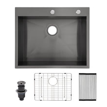 Load image into Gallery viewer, 28&quot; W x 22&quot; D Topmount Kitchen Sink Single Bowl in Gunmetal Black with Faucet Hole
