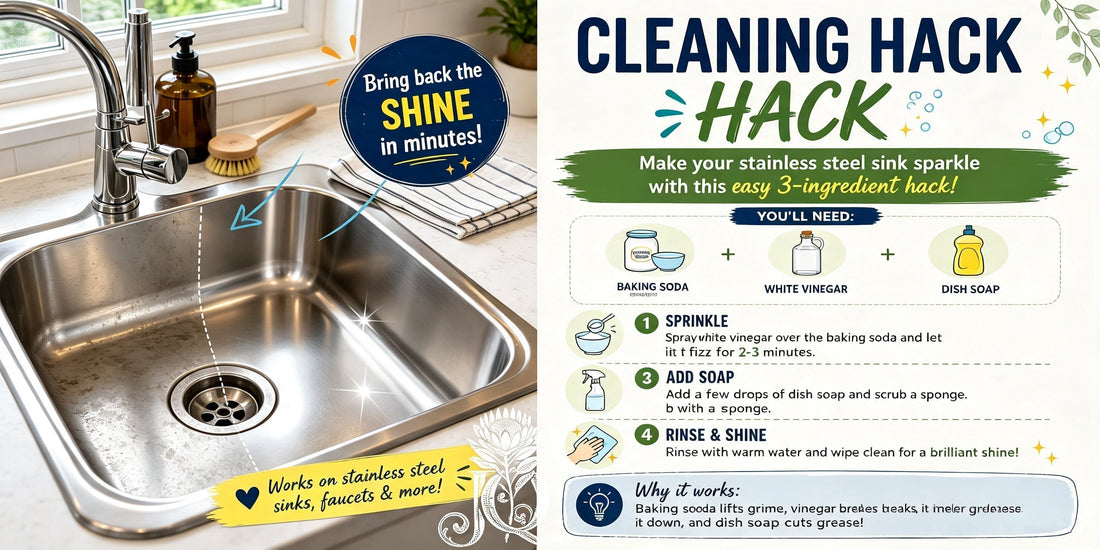 Kitchen sink cleaning hack infographic, step guide to clean stainless steel sink