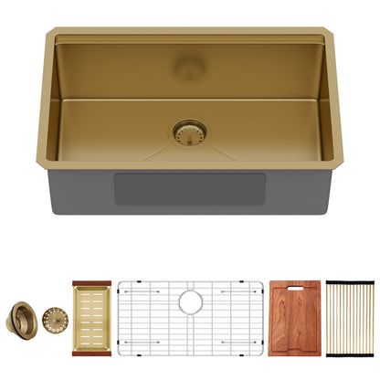 Kichae 30x19 Inch Gold Undermount Workstation Kitchen Sink 16 Gauge Stainless Steel Single Bowl Kitchen Sink With Full Accessories