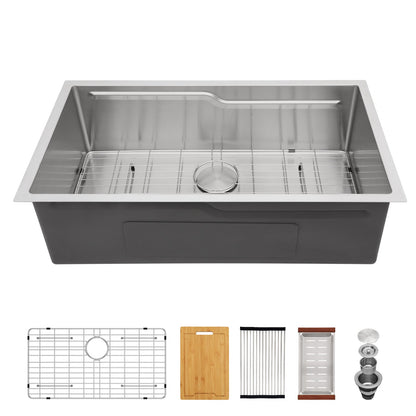 Kichae 33 Inch Undermount Kitchen Sink Workstation Single Bowl 16 Gauge T304 Stainless Steel Sink with Z Shape Single Tier Track Kichae USA
