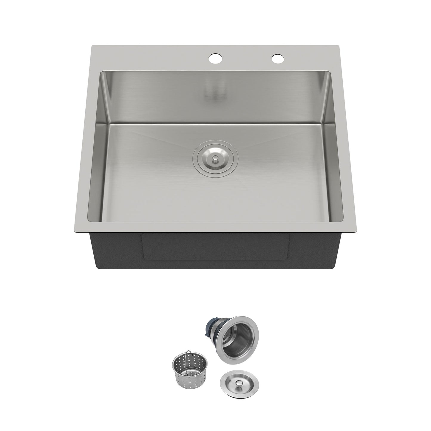Kichae 25 Inch Drop In Kitchen Sink 25×22 Inch T304 Stainless Steel 16 Gauge Single Bowl Sink with Drain Assembly