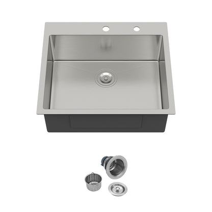 Kichae 25 Inch Drop In Kitchen Sink 25×22 Inch T304 Stainless Steel 16 Gauge Single Bowl Sink with Drain Assembly