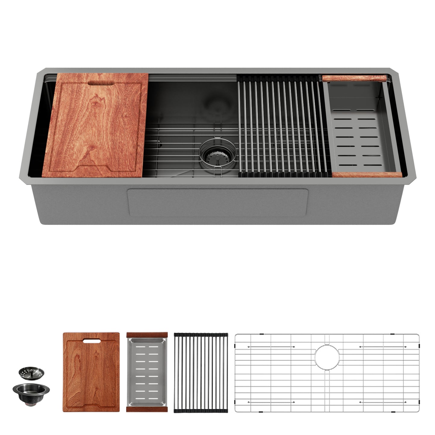 Kichae 45''¡Á19'' Extra Deep Single Bowl Undermount Workstation Sink, 16 Gauge Stainless Steel Under Counter Kitchen Sink