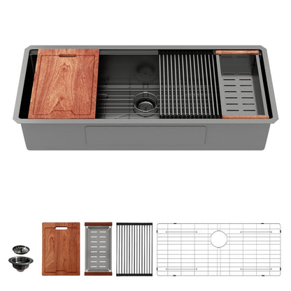 Kichae 45''¡Á19'' Extra Deep Single Bowl Undermount Workstation Sink, 16 Gauge Stainless Steel Under Counter Kitchen Sink