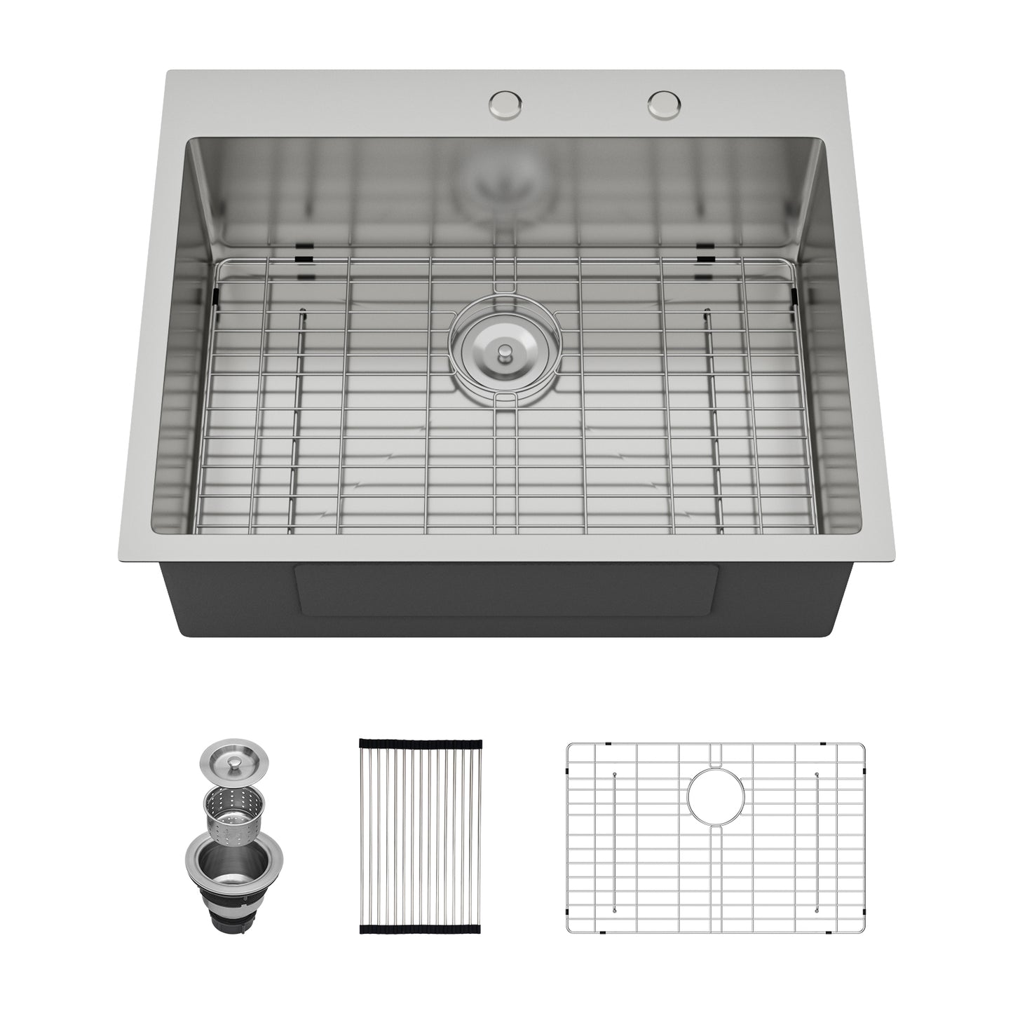 Kichae 28 Inch Drop In Kitchen Sink 28×22 Inch 16 Gauge T304 Stainless Steel Single Bowl Topmount Sink with Complete Accessories