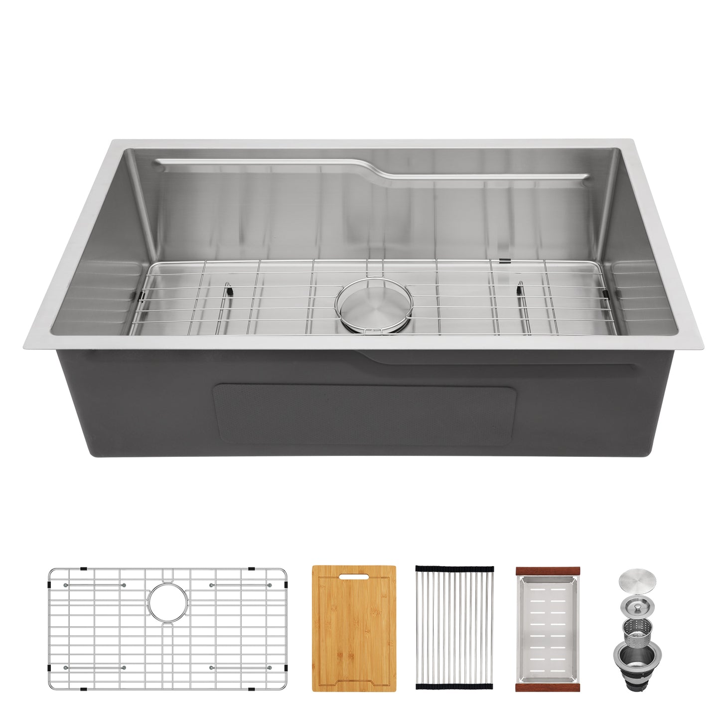 33 Inch Undermount Kitchen Sink 16 Gauge Stainless Steel Kitchen Sink Single Bowl Kitchen Sink Workstation Sink with Z-Shape Single-Tier Track