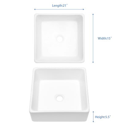 Kichae 15in x 15in x 5.5in Modern Square Above Counter White Ceramic Bathroom Vessel Vanity Sink Art Basin