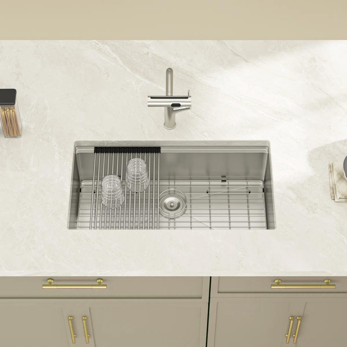 Kichae 27x19 Undermount Workstation Kitchen Sink 304 Stainless Steel Single Bowl All-In-One Prep Sink