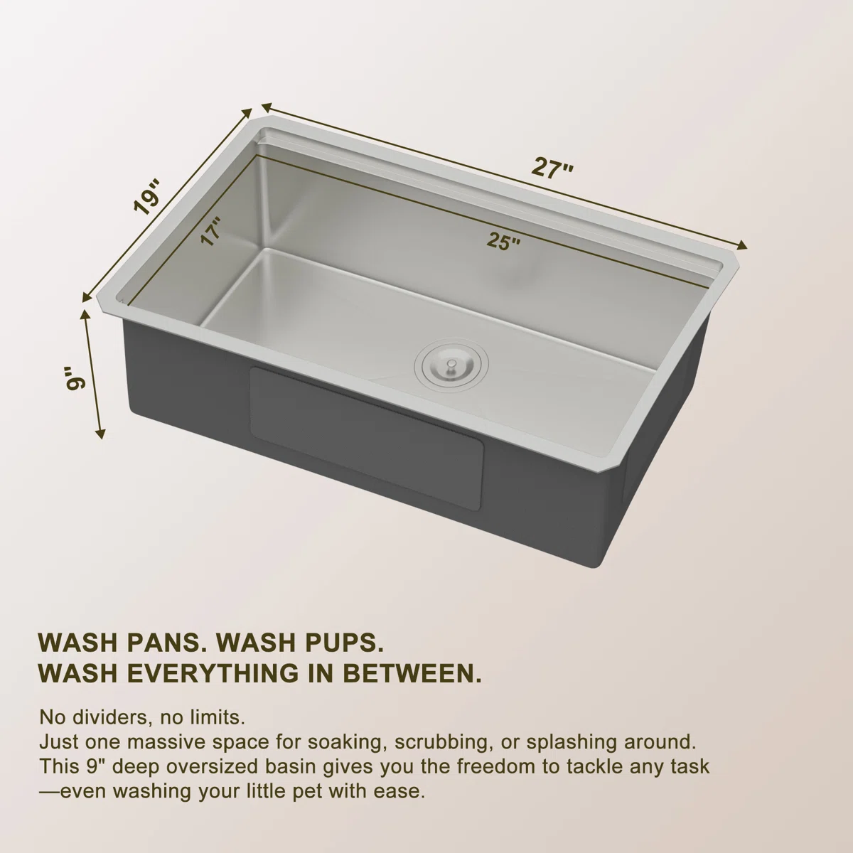 Kichae 27x19 Undermount Workstation Kitchen Sink 304 Stainless Steel Single Bowl All-In-One Prep Sink