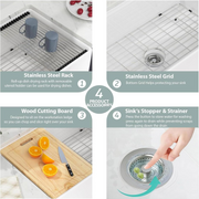 Kichae 33''x20'' White Fireclay Workstation Farmhouse Kitchen Sink Apron Front Single Bowl with Slide Ledge Prep Accessories Kichae USA