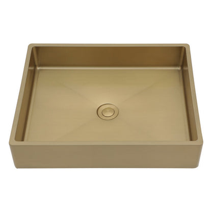 19in L X 15in W Stainless Steel Rectangular Bathroom Sink Above Couter Art Basin with Pop Up Drain-Brushed Gold  from Kichae