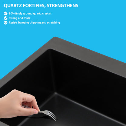 Kichae 33" x 22" Black Quartz Drop-In Single Bowl Kitchen Sink with Full Accessories