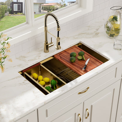 Kichae 36 Inch Gold Undermount Workstation Kitchen Sink 16 Gauge T304 Stainless Steel