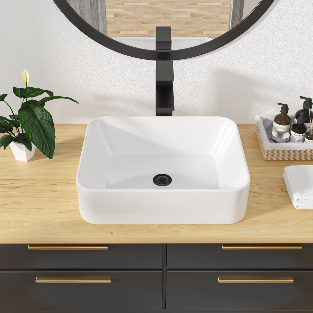 Kichae 19x15 Inch White Ceramic Rectangular Vessel Bathroom Sink Above Counter Vanity Basin