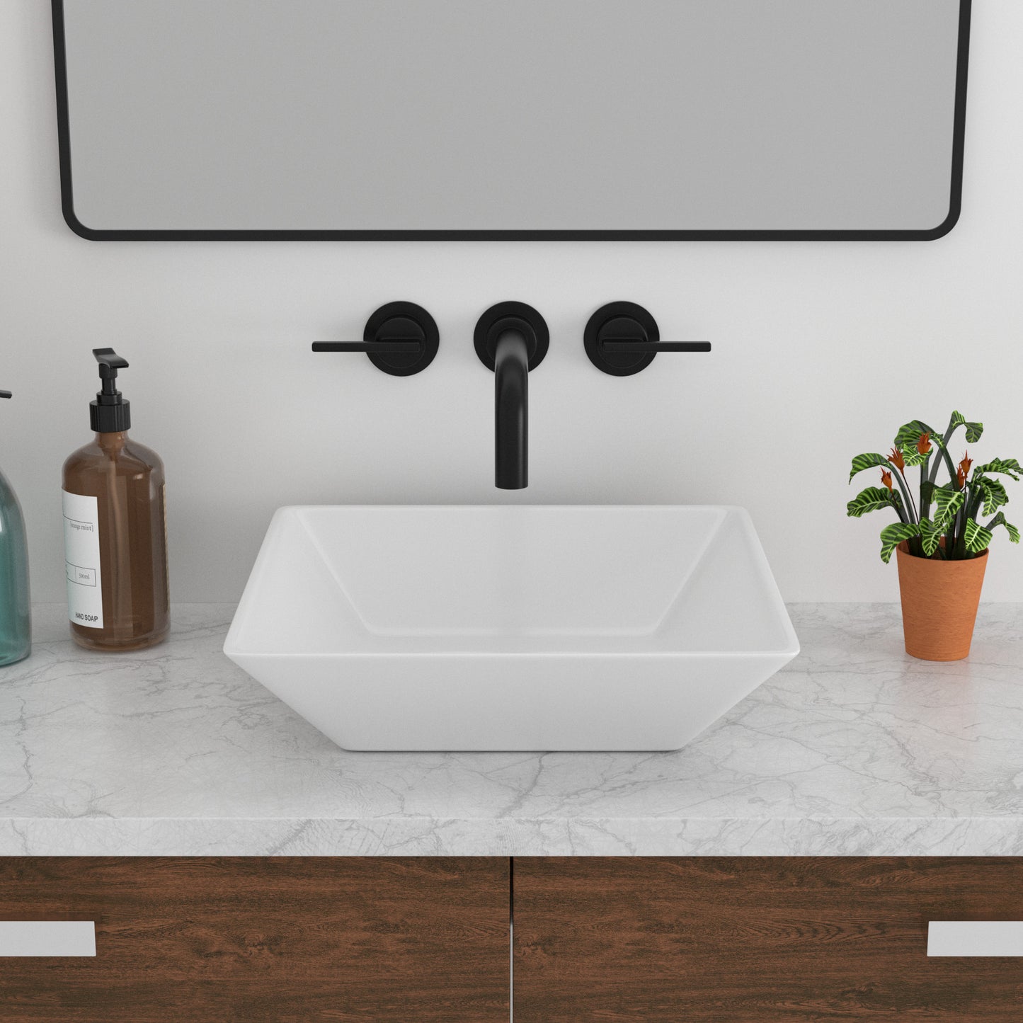 Bathroom Vessel Sink Square - Kichae 16 Inch Modern Square Above Counter White Porcelain Ceramic Bathroom Vessel Vanity Sink Art Basin