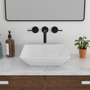 Kichae 16 Inch Bathroom Vessel Sink Square Modern Square Above Counter White Porcelain Ceramic Bathroom Vessel Vanity Sink Art Basin Kichae USA