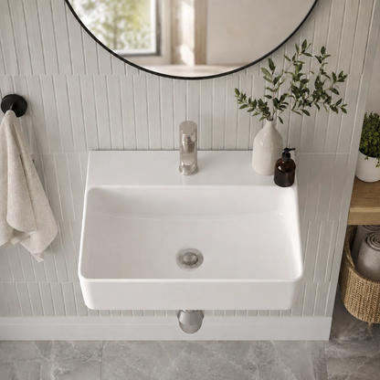 Kichae 14'' x10'' White Wall‑Mount Floating Vessel Sink Rectangular Ceramic Bathroom Vanity Sink with Faucet Hole