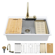 Kichae 33'' x 22'' White Granite Composite Drop In Workstation Single Bowl Kitchen Sink Kichae USA